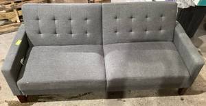 lot 609 image: Better Homes & Gardens Porter Fabric Tufted Futon, Gray Linen