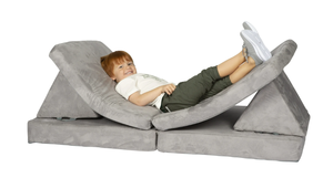 lot 697 image: Huddle Customizable Kids Play Foam Couch, Grey, 4 Pieces, for Toddlers