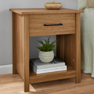lot 699 image: Mainstays Hillside Nightstand with Drawer, Walnut Finish
