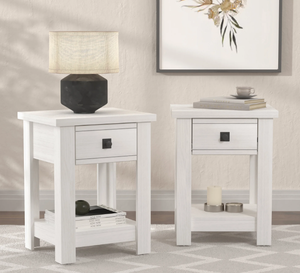 lot 709 image: Hillsdale Addison Farmhouse 1 Drawer Nightstand, Set of 2, Ivory