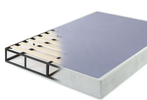 lot 566 image: King Size Zinus 7.5 Metal Box Spring with Wood Slats, Mattress Foundation