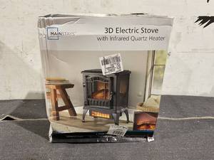 lot 348 image: Mainstays New 2-Setting 3D Electric Stove Heater with Life-like Flame