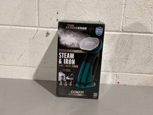 lot 563 image: Conair Turbo ExtremeSteam 1875 Watt Handheld Fabric, 2-in-1 Steam and Iron Garment Steamer