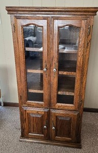 lot 5 image: Oak Display Cabinet with Glass Doors