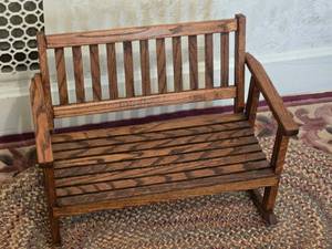 lot 49 image: Miniature Wooden Rocking Bench with Slatted Design
