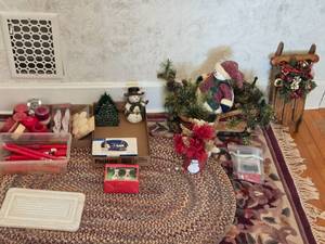 lot 77 image: Assorted Christmas Decorations with Snowmen and Candles