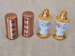 lot 125 image: Salt and Pepper Shakers - Copper and Porcelain