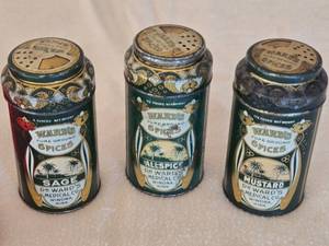 lot 134 image: 3 Vintage Wards Spice Tins - Sage, Allspice, Mustard