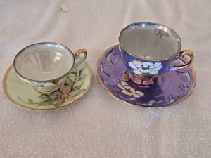 lot 169 image: 2 Hand-Painted Floral Teacup and Saucer Sets - One is Relco
