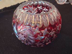 lot 185 image: Lead Crystal Hand-Cut Red Bowl