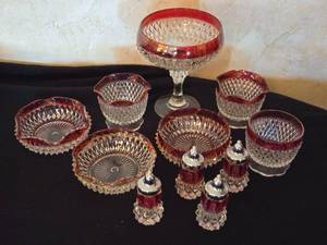 lot 188 image: Vintage Ruby Red Flash Diamond Point Glassware