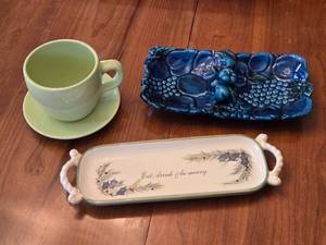 lot 190 image: Vintage Ceramic Teacup, Saucer, and Decorative Trays - One is Inarco