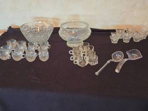 lot 192 image: Crystal Punch Bowl Sets with Cups and Ladles