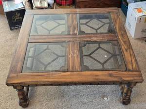 lot 5F image: Wooden Coffee Table with Glass Inlays 40x40x16