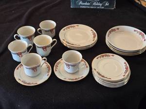 lot 213 image: Fairfield Porcelain Holiday Tea Set - Cups, Saucers, and Plates
