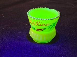 lot 225 image: Vintage Uranium Glass Souvenir Vase  Cup from Springfield, Minn.