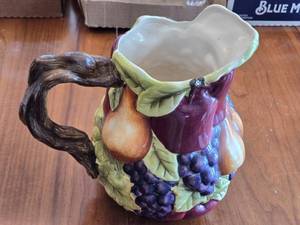 lot 241 image: Handpainted Sonoma Villa Ceramic Pitcher with Fruit Motif