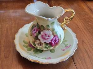 lot 243 image: Porcelain Pitcher and Plate Set with Floral Design Marked Japan
