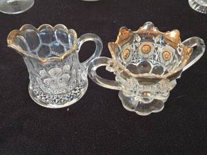 lot 267 image: Glass Creamer and Sugar Bowl Set with Intricate Detailing