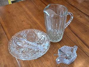 lot 281 image: Crystal Serving Ware with Spoons and Pitcher