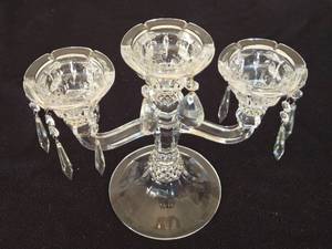 lot 287 image: Crystal 3-Arm Candelabra with Hanging Prisms