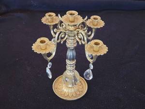 lot 290 image: Brass and Crystal Candelabra with 5 Candle Holders