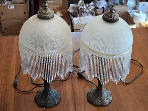 lot 303 image: Pair of Elegant Glass Beaded Fringe Table Lamps