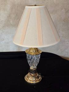 lot 313 image: Crystal Table Lamp with Fabric Shade and Brass Accents