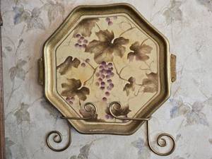 lot 326 image: Vintage Raymond Waites Decorative Metal Tray with Grape Design 16