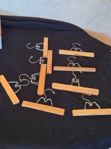 lot 343 image: 9 Wooden Pants Hangers with Metal Clips