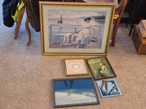 lot 352 image: Collection of 5 Framed Art Prints Featuring Various Romantic and Natural Scenes