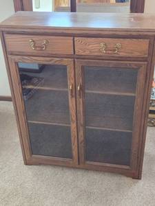 lot 5E image: Wooden Cabinet with Glass Doors and Brass Handles