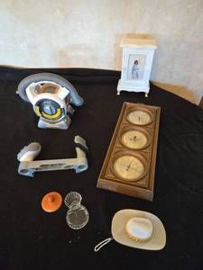 lot 389 image: Assorted Household Items Including Barometer, Mini Cabinet, and Vacuum