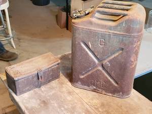 lot 412 image: Vintage Jerry Gas Can and Fordson Toolbox