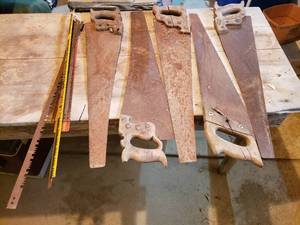 lot 419 image: Vintage Hand Saws with Wooden Handles