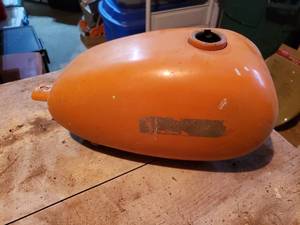 lot 439 image: Used Vintage Orange Motorcycle Fuel Tank