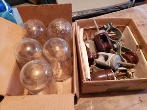 lot 445 image: Vintage Set of 5 Glass Globes and Electrical Insulators