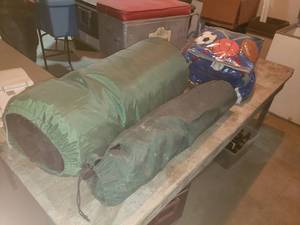 lot 461 image: Camping Gear Set with Sleeping Bags and Sports-Themed Blanket, Chair