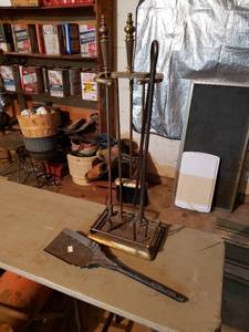 lot 471 image: Set of Antique Fireplace Tools with Cast Iron Base