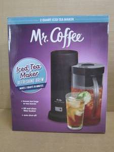 lot 101 image: Mr. Coffee 2-Quart Iced Tea & Iced Coffee Maker, Black - PITCHER IS CRACKED ON BOTTOM, Electronics Work. Slightly Used.
