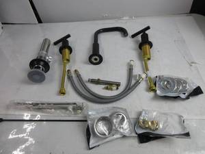 lot 23 image: KOHLER 14406-4-BL Purist Widespread Bathroom Sink Faucet with Low Lever Handles and Low Gooseneck Spout, Matte Black SLIGHTLY USED, ALL PIECES ARE THERE