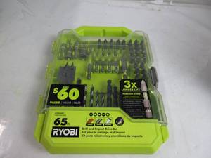 lot 50 image: RYOBI Screwdriver Drill and Impact Drive Bit set (65-Piece) Drive Bits A986501 USED