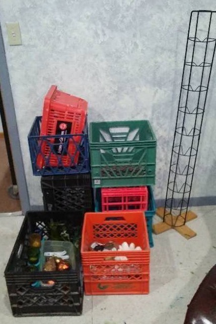 lot 581 image: Storage Plastic Milk Crates (6) with contents.