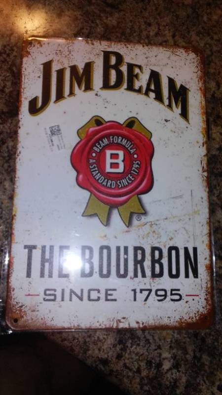 lot 205 image: Jim Beam Metal Sign 8 x12