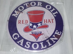 lot 303 image: Red Hat Motor Oil Gasoline Metal Sign.