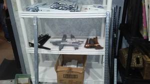 lot 338 image: Large Lot of Wall Mounted Track Shelving.