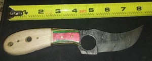 lot 445 image: Damascus Style Skinning Knife and Blue Sheath.