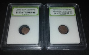 lot 447 image: Roman Widows Mite Sized Bronze Coins. (2)