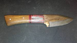 lot 452 image: Damascus Style Boot Knife and Leather Sheath.