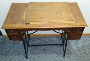 lot 461 image: Vintage Sewing Machine Stand With Cast Iron Base